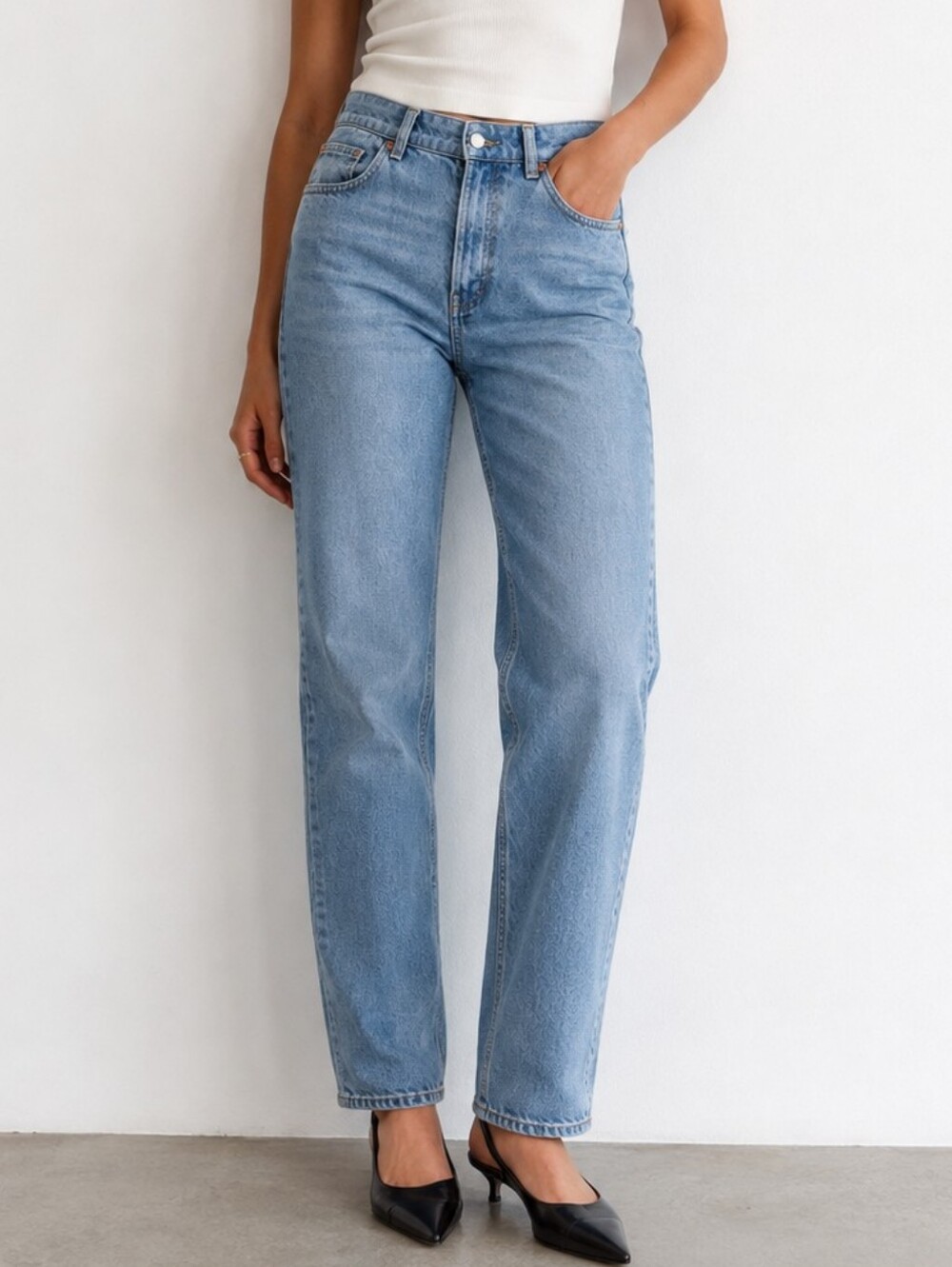 H&M High Rise Mom Jeans Light Wash Straight Leg Denim Women’s Size 14